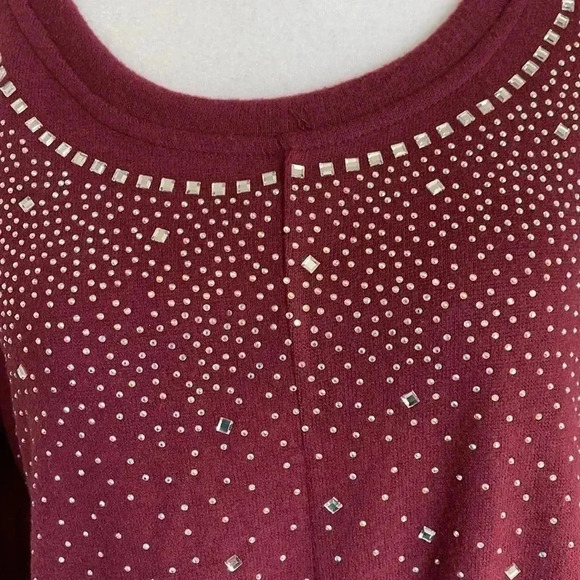 LC Couture Burgundy Jeweled Front Tie Sweater - Picture 4 of 14